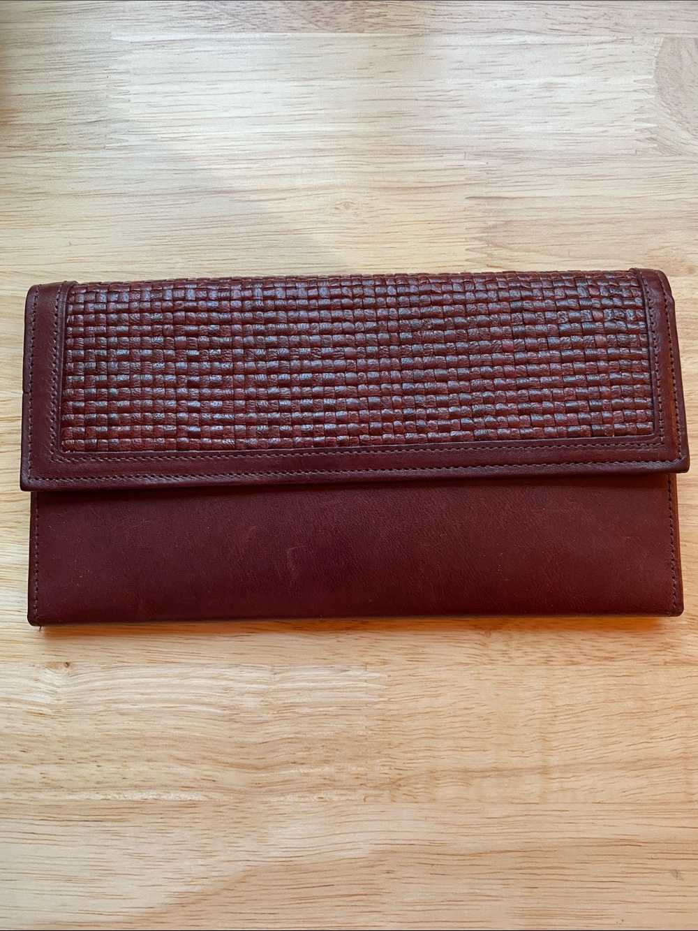 Tilly Woven Burgundy Flap Leather Wallet.